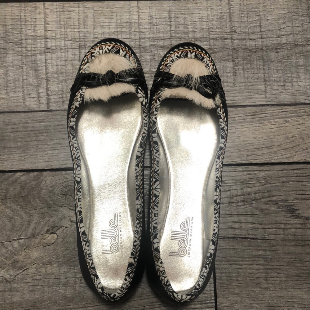 Belle by Sigerson Morrison leather flat ballet shoes with bow and tribal design